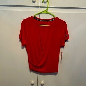 Tommy Hilfiger Sport, Red Cross-Over Front Fitness Tee, Size Small